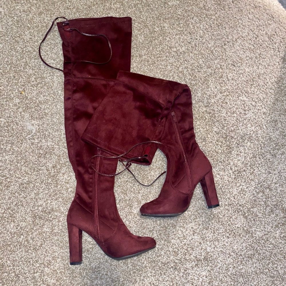 Burgundy Thigh High Over The Knee Boots
